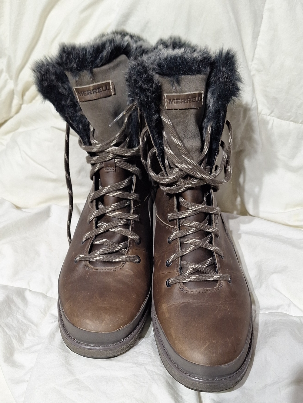 Merrell Women's Brown Faux-Fur Lined Lace-Up Winter Boots
